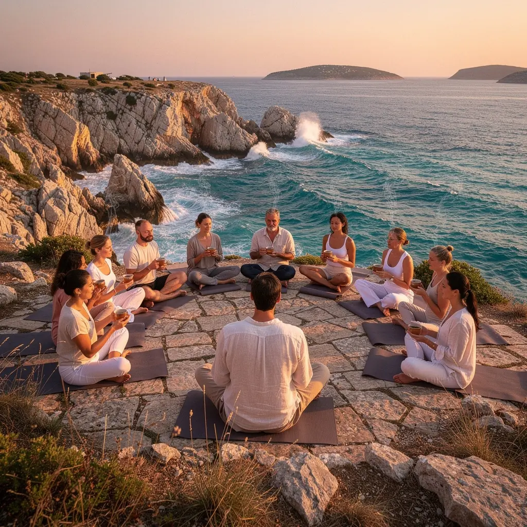 Mirna scena s čajem, svijećama i knjigom na stolu uz prozor