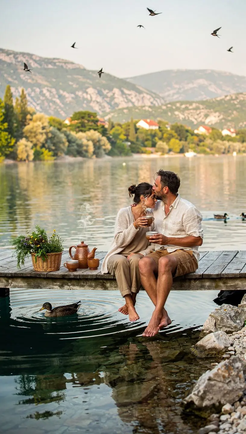 Šalica mirisnog biljnog čaja u prirodnom okruženju s planinama u pozadini